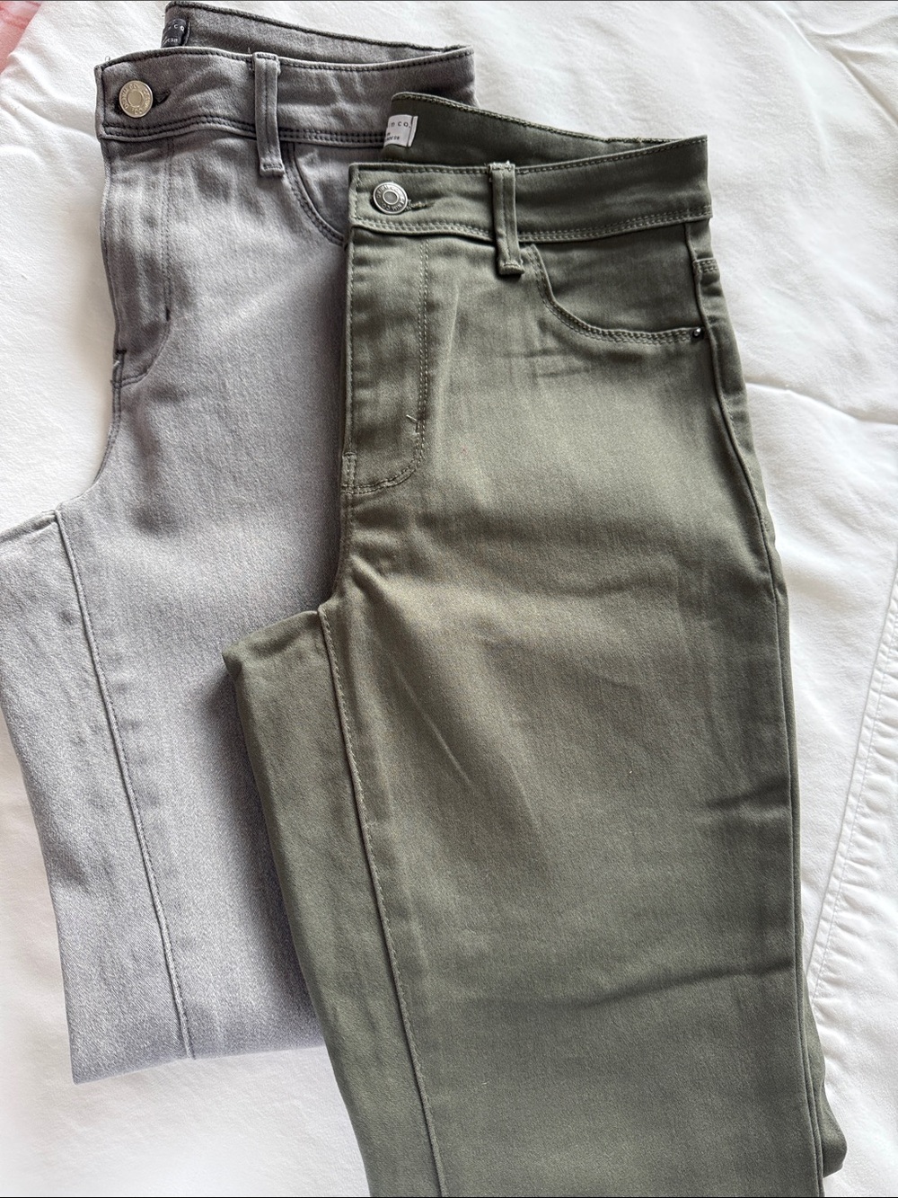 Primark Skinny Jeans Duo in Olive Green and Light Gray